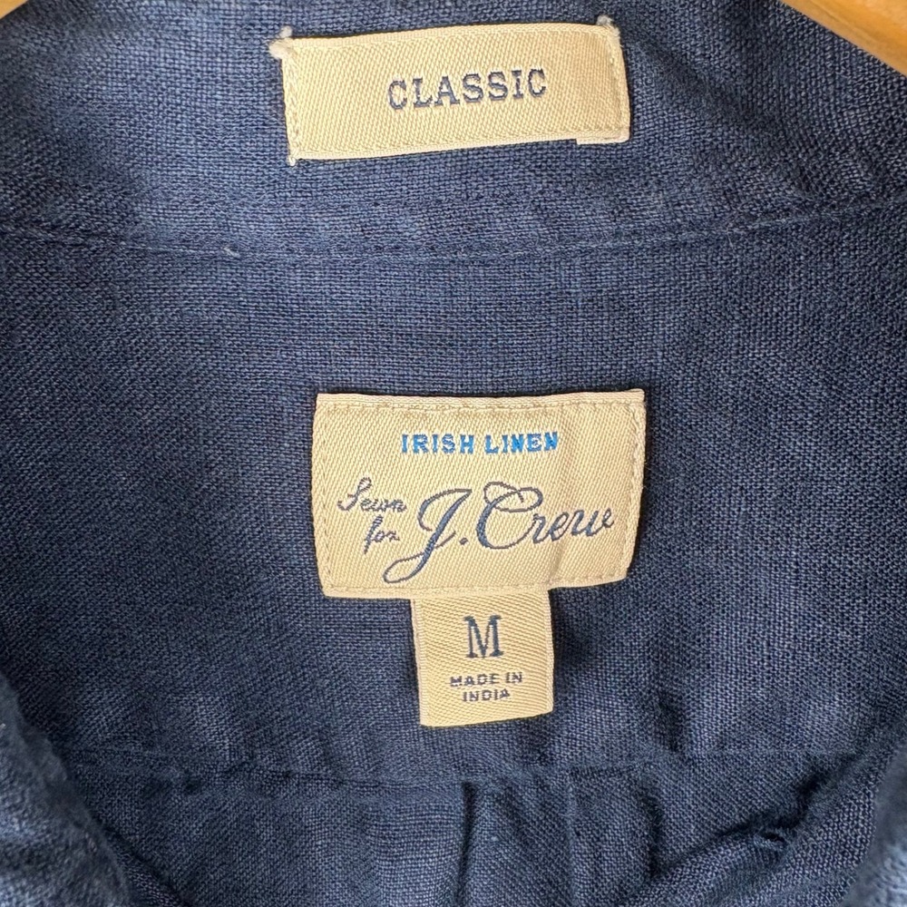 J.Crew Irish Linen Short Sleeve Button Down Shirt Navy Classic Fit Men M - Picture 2 of 10